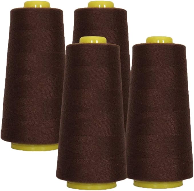 AK Trading 4-Pack Chocolate Brown All Purpose Sewing Thread Cones (6000 Yards Each) of High Tensile Polyester Thread Spools for Sewing, Quilting, Serger Machines, Overlock, Merrow & Embroidery