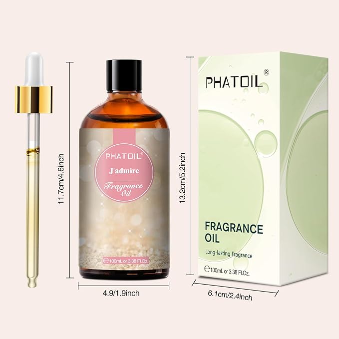 PHATOIL J'admire Fragrance Oils for Aromatherapy, 3.38FL.OZ Diffuser Oils for Home, Perfect for Aromatherapy, Humidifiers, Yoga, DIY Candle and Soap Making - 100ml