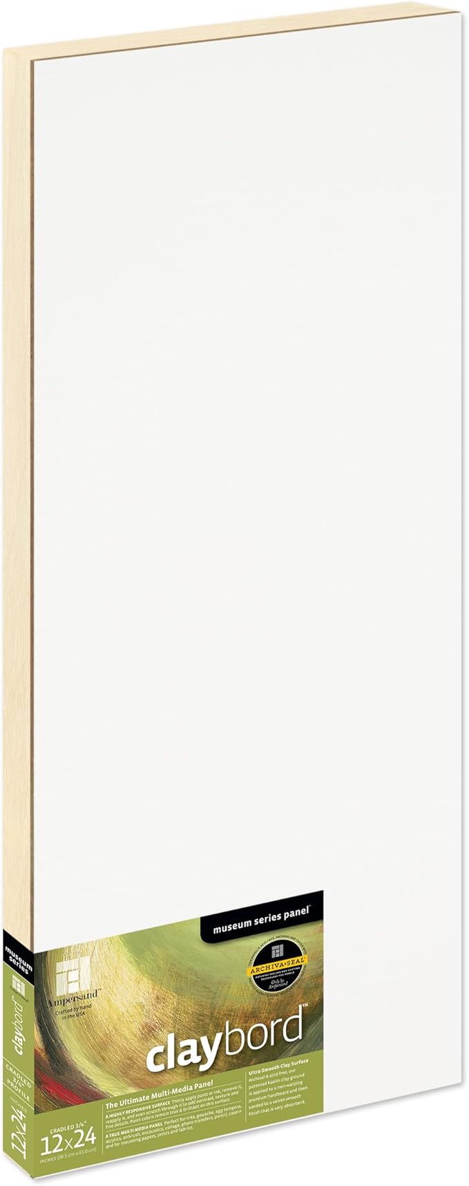 Ampersand Art Supply Wood Painting Panel: Museum Series Claybord, 12" x 24", 3/4" Cradled Profile