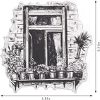 Spring Window Flowers Background Clear Stamps for Card Making and Journaling, Windowsill Floral Leaves Rubber Stamps Balcony Home Stamps for Scrapbooking DIY Cards Album Crafts Supplies