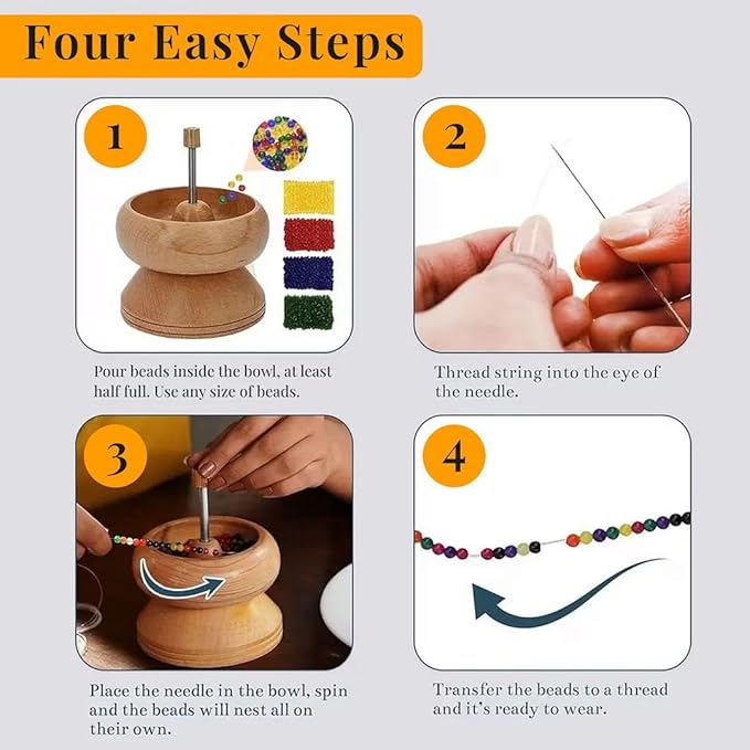 SHOP LC DELIVERING JOY Seed Bead Spinner for Jewelry Making Kit Clay Bead Spinner with Big Eye Beading Needle & 3mtr Wire - Necklace Bracelet Maker Wooden Birthday Gifts - Pinewood