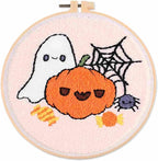 DCCQ Punch Needle Kits Adults Beginner，Cute Cartoon Pumpkin Pattern with Hoop Embroidery Punch Needle Starter Craft Set Easy for Adults，Children and Halloween Gifts、Decoration
