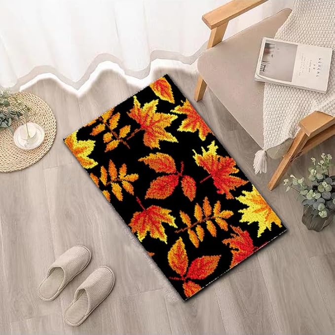 YAKOLECI Latch Hook Kits for Adults, Color Printed DIY Crafts Needlework Arts Rug Sewing Carpet for Home Decoration Festival Gift 23.6''X15.8'' (Maple Leaf), YA-003