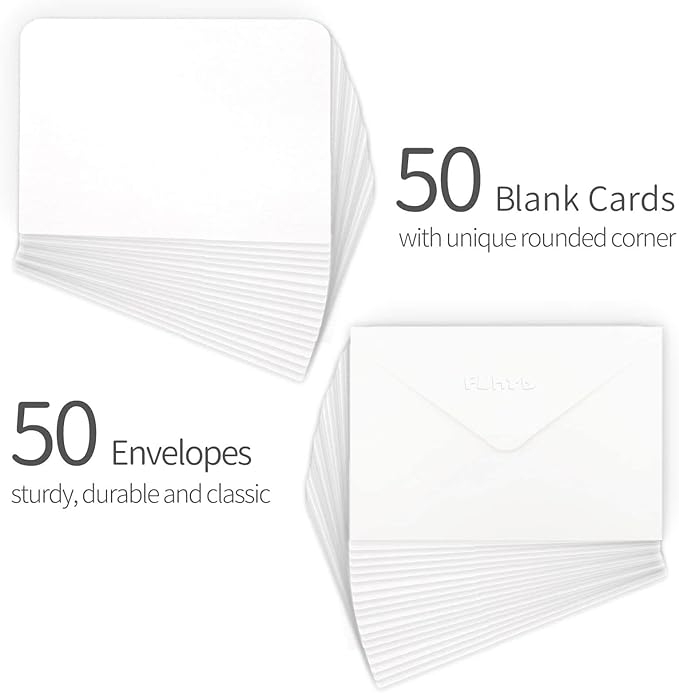 Funto Blank Watercolor Cards and Envelopes, 50 Cards, 5x7'', 140lb/300gsm, White, Acid-Free, Heavyweight Paper for All Occasions