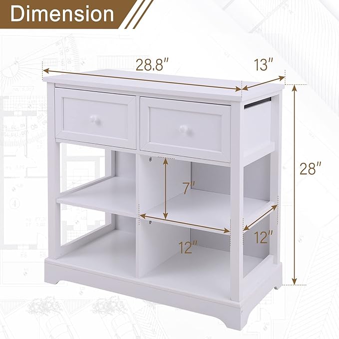 PHI VILLA White Storage Cabinet with Baskets, Accent Cabinet with Drawers, Entryway Rattan Cabinet with Shelves