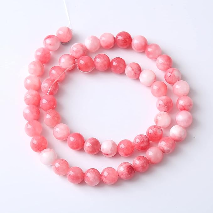 45pcs 8mm Natural Pink White Persian Jade Gemstone Beads Round Loose Spacer Beads for Jewelry Making DIY Bracelets Necklaces 15" (Pink Persian Jade, 8mm)