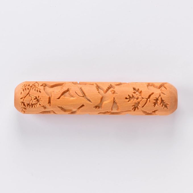 MKM Pottery Tools Wood Big Hand Rollers for Clay (BHR-120 Flock of Birds)