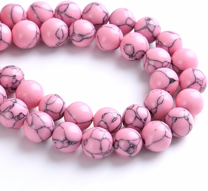75PCS 10MM Pink Turquoise Spacer 2 Strands Loose Beads for Jewelry Making DIY Bracelet Necklace