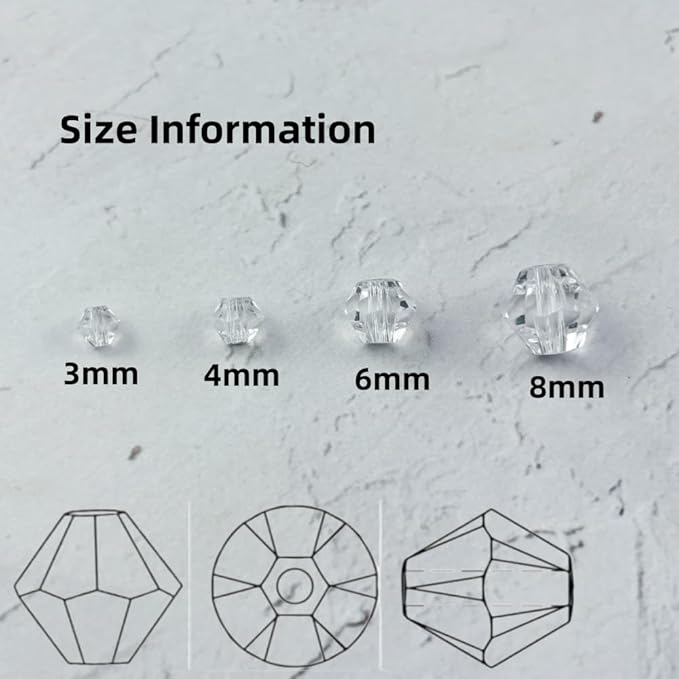 200pcs 6mm Bicone Glass Crystal Beads for Jewelry Making, Faceted Bicone Glass Spacer Beads for Bracelet Earring Necklace DIY Craft(Transparent)