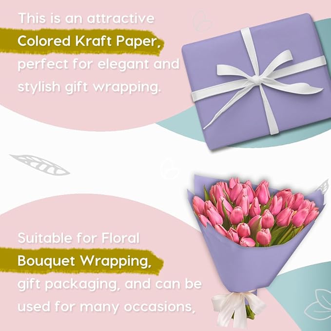 SMART&CASUAL 15" x 450" (37.5') Kraft Paper Roll for Art Craft Supplies Gift Wrapping Moving Packing Kids Painting Drawing Paint Easel Poster Chart Paper (Light Purple, 15" W x 450" L (37.5'))