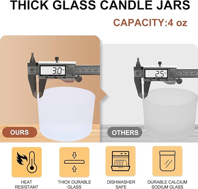 SHOWIN Thick Candle Jars for Making Candles 20 Pcs, 4 OZ Empty Jars with Wood Lids for Candle Making, Sample Container, Frosted White