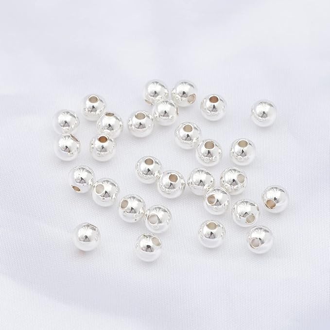 Silver Plated Round Spacer Beads 6mm 30pcs for Jewelry Making Findings Non Tarnish