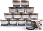 Thick Candle Jars for Making Candles 16 Pcs, 4 OZ Empty Jars with Wood Lids for Candle Making, Sample Container - Dishwasher Safe,Clear Gray