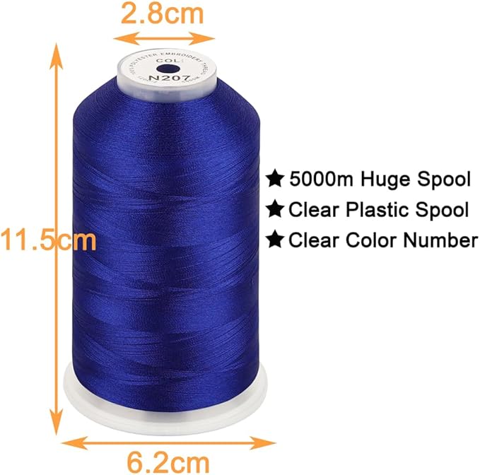 New brothread - Single Huge Spool 5000M Each Polyester Embroidery Machine Thread 40WT for Commercial and Domestic Machines - Blue(Janome Color)