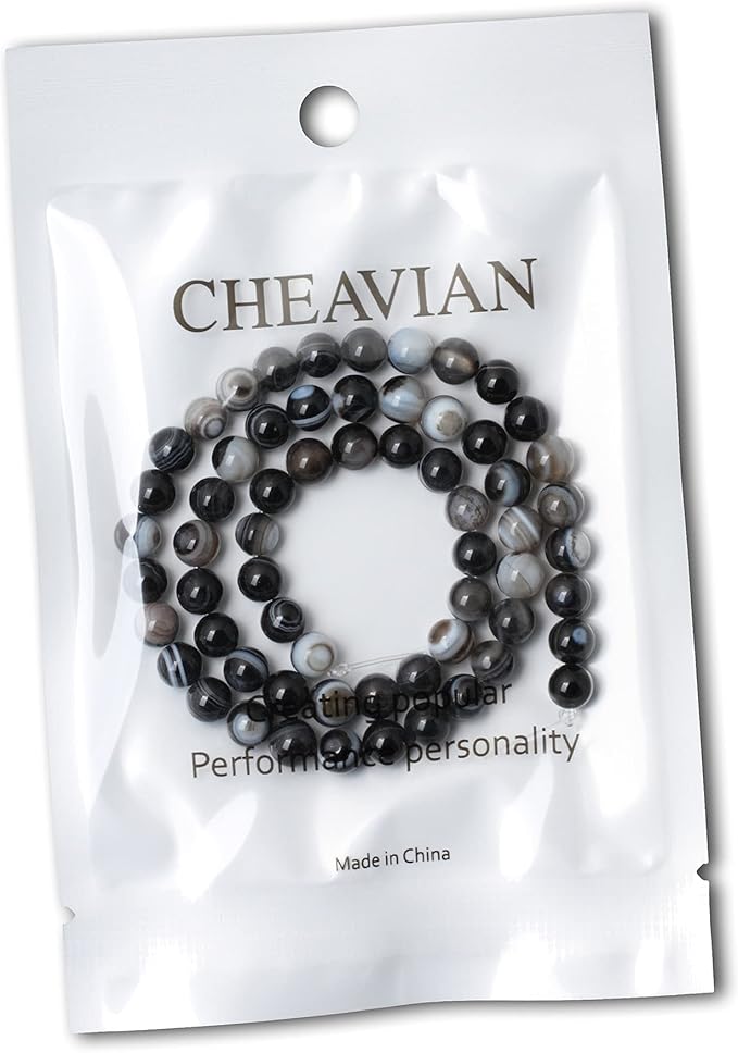 60PCS 6mm Natural Black Striped Agate Round Loose Beads DIY Bracelet Necklace Materials 1 Strand 15"