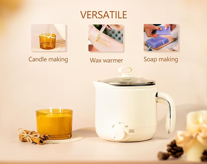 Aroparc Electric Wax Melting Pot, 60oz/1.8L Wax Melter for Candle Making with Spout for Soap Making Pouring Pitcher Non-Stick Easy to Clean & Keep Warm