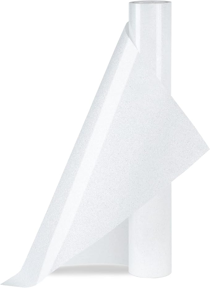 White Glitter HTV Heat Transfer Vinyl Rolls12inch by 9feet PU Stretch Iron on Vinyl HTV Vinyl for T-Shirt for Silhouette and Cameo(9Ft, Z1-Glitter White)