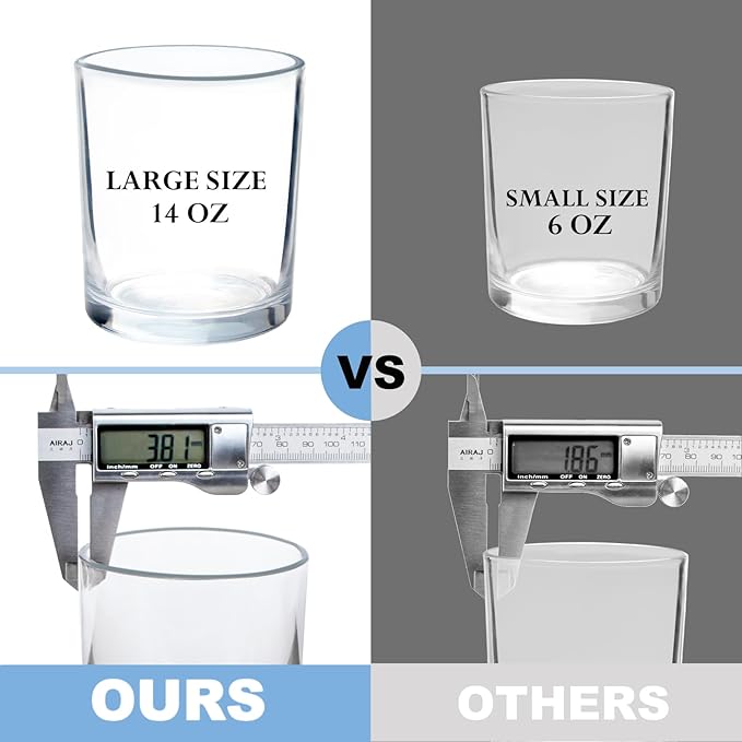 CONNOO 8 Pack 14 OZ Clear Glass Candle Jars with Bamboo Lids for Making Candles, Large Size Empty Candle Tins with Sticky Labels - Leakproof & Dishwasher Safe.