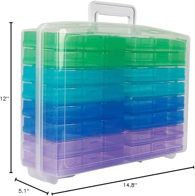 novelinks Transparent 4" x 6" Photo Organizers and Photo Storage Box with Handle, 16 Inner Photo Cases, Portable Picture Organizers & Photo Storage Containers (Cool-Colored)