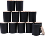 Thick Candle Jars for Making Candles 12 Pcs, 7 OZ Empty Jars with Wood Lids for Candle Making, Sample Container, Matte Black