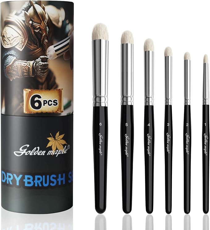 Golden Maple Dry Brush Miniature Painting Drybrush Set - 6PC Professional Modellers Miniature Paint Brushes for Miniatures, Model, Enamel & Fantasy Figurines Painting