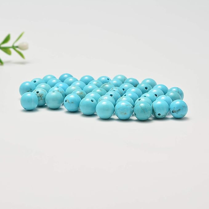 NCB 200pcs 6mm Loose Beads for Jewelry Making, Natural Semi Precious Beads Round Smooth Gemstones Spacer Beads Charms for Necklaces Bracelets (Stabilized Blue Turquoise, 6mm 200Beads)