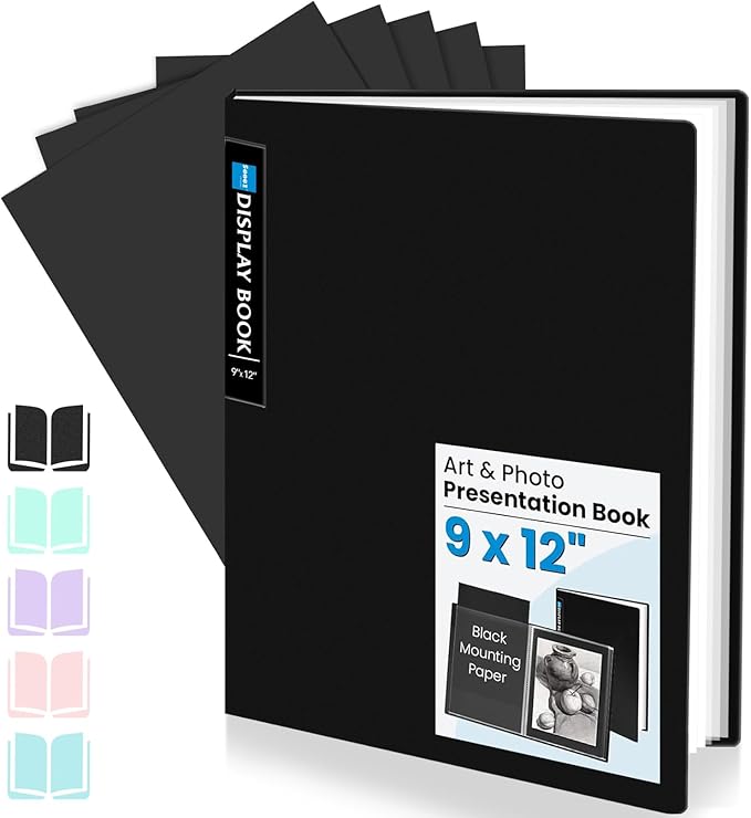 Sooez Art Portfolio 9x12, Binder with Plastic Sleeves, 30 Pockets Display 60 Pages, Black Mounting Paper, Presentation Book for Artwork, Folder with Clear Sheet Protectors for Office School Organizer