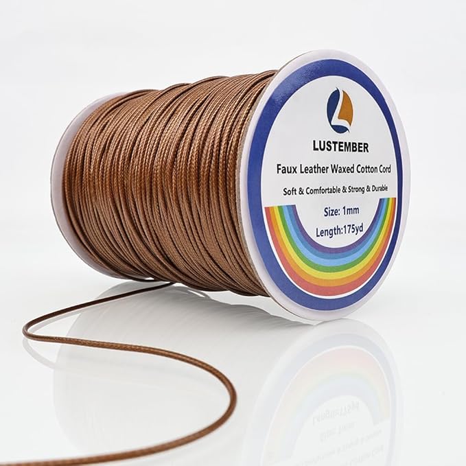 1mm Faux Leather Waxed Cotton Cord, 175 Yards – Durable Necklace String, Soft and Textured Cord for Necklaces, Bracelets, and Jewelry Making
