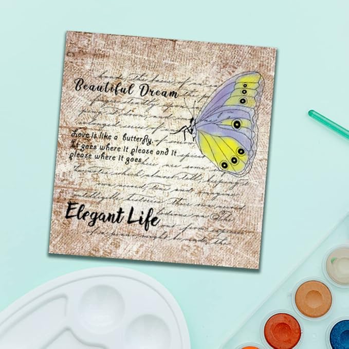 Butterfly Words Background Clear Stamps for Card Making and Journaling, Retro Butterfly Rubber Stamps Message Letters Stamps for Scrapbooking DIY Cards Album Crafts Supplies