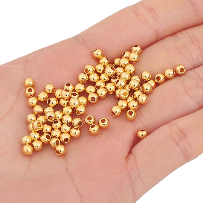 18K Gold Plated Round Spacer Beads 4mm 100pcs for Jewelry Making Findings Non Tarnish