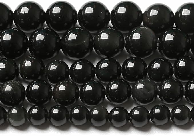 12MM 32PCS Natural Stone Black Obsidian Gemstone Loose Beads for Jewelry Making DIY Bracelet 1 Strand