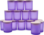 8 OZ Thick Candle Jars for Making Candles 15 Pcs, Empty Jars with Wood Lids for Candle Making, Sample Container, Frosted Purple