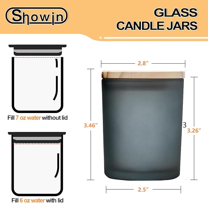 Thick Candle Jars for Making Candles 12 Pcs, 7 OZ Empty Jars with Wood Lids for Candle Making, Sample Container, Frosted Grey
