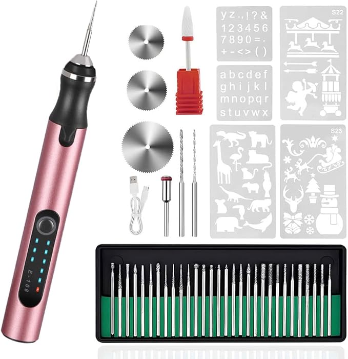 Customized USB Rechargeable Engraving Pen with 37 Bits,Cordless Portable Tool for Metal Wood Glass and Plastic Electric Engraving Pen Kit Engraving Tool for Beginner (Rose Gold)