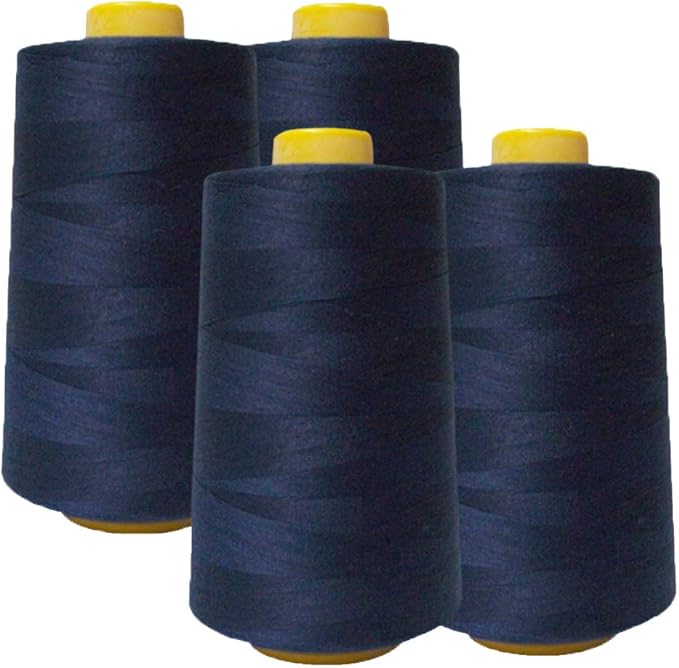 AK TRADING CO. 4-Pack Navy Blue All Purpose Sewing Thread Cones (6000 Yards Each) of High Tensile Polyester Thread Spools for Sewing, Quilting, Serger Machines, Overlock, Merrow & Hand Embroidery
