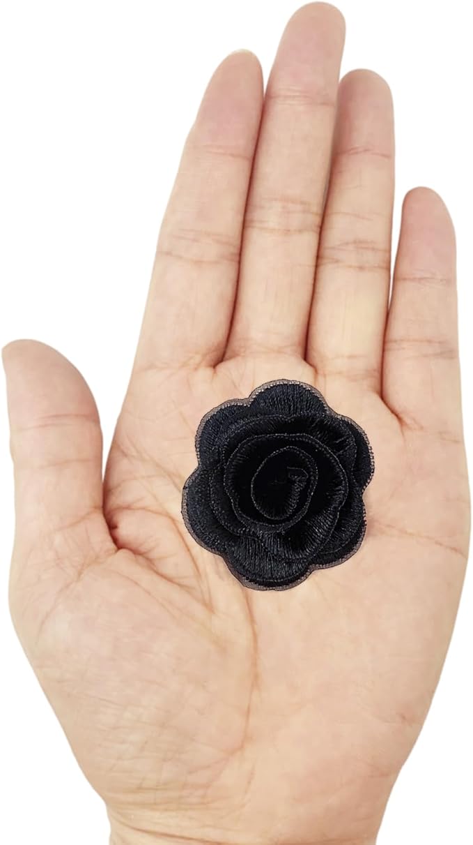 20pcs Flower Lace Applique Exquisite 3D Embroidery Floral Sew On Patches for Wedding Bridal Dress Clothes Repairing Hair Ornaments Sewing Craft DIY (Black)
