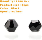 1200pcs Black 3mm Bicone Crystal Beads for Jewelry Making – Small Faceted Glass Beads for Bracelets, Earrings, Loc Sprinkles, DIY Crafts