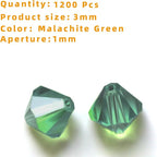 1200PCS 3mm Bicone Crystal Glass Beads for Jewelry Making, Sparkling Mini Beads for Suncatchers, DIY Bracelets & Craft Projects (Malachite Green)