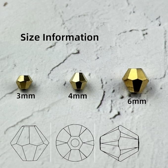 500pcs 3mm Bicone Glass Crystal Beads for Jewelry Making, Faceted Bicone Glass Spacer Beads for Bracelet Earring Necklace DIY Craft(Light Gold)