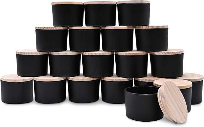 SHOWIN Thick Candle Jars for Making Candles 20 Pcs, 4 OZ Empty Jars with Wood Lids for Candle Making, Sample Container, Matte Black