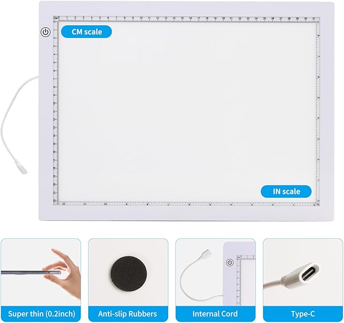 A4 Light Pad with Foldable Stand, UL Certified Adapter, 8000 Lux Super Bright Ultra Thin Pad for Cricut Weeding Vinyl, Artist Drawing Light Box/Board/Table for Tracing, Sketching - White