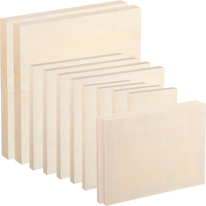 Wood Canvas Boards Unfinished Wooden Panel Boards Paint Pouring Panels for Painting Drawing Home Decor(12 Pieces,4 Sizes)