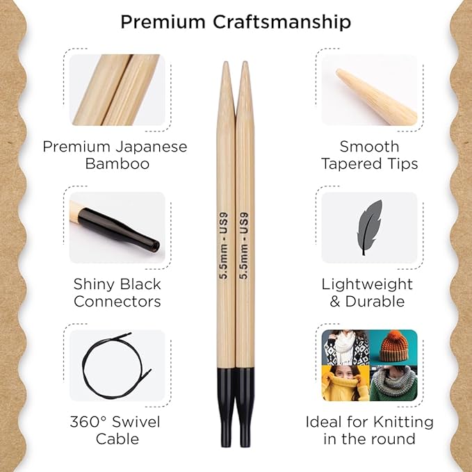 Knitter’s Pride Bamboo Luxe Regal Interchangeable Needle Set 5" (13cm) – 11 US Sizes (2.5 to 11)