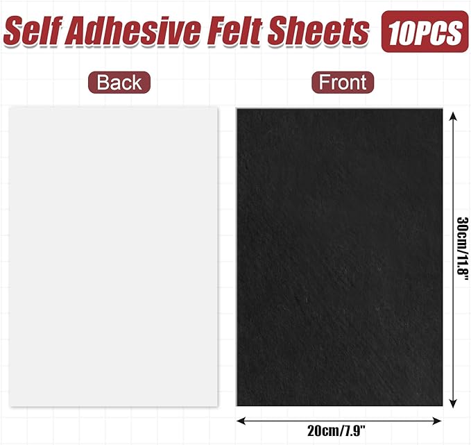10 Pack Self Adhesive Felt Sheets - Black Felt Fabric with Adhesive Backing - Peel and Stick Felt Sheet for Arts Crafts DIY and Decorations - A4 Size(8" x 12")