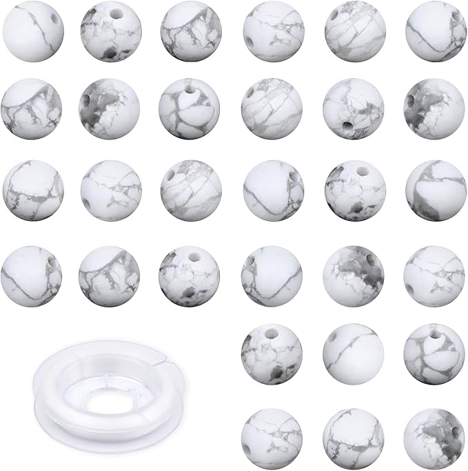 4mm 200pcs Natural Stone Round Beads Matte White Howlite Genuine Stone Beading Loose Gemstone DIY Charm Smooth Beads for Bracelets Necklaces Earrings Hole Size 1mm (Matte White Howlite 4mm)