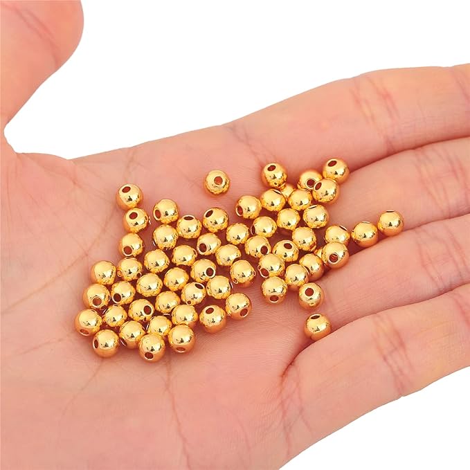 18K Gold Plated Round Spacer Beads 5mm 60pcs for Jewelry Making Findings Non Tarnish