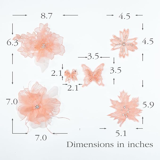 6 Pieces 3D Flower Lace Embroidery Butterflies Appliques Pearl Patches for Repairing and Decorating, Sewing Craft Clothing Jeans Jackets Bags (Orange)