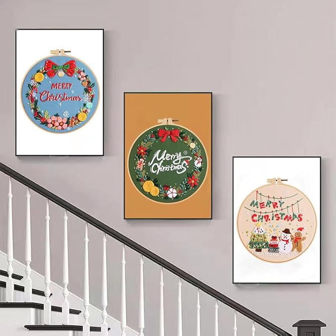 Konrisa Embroidery Kits Merry Christmas Pattern Embroidery Starter Kits for Adults Beginner DIY Sewing Needlepoint Cross Stitch Practice Kit Christmas Home Decoration Handmade Gifts