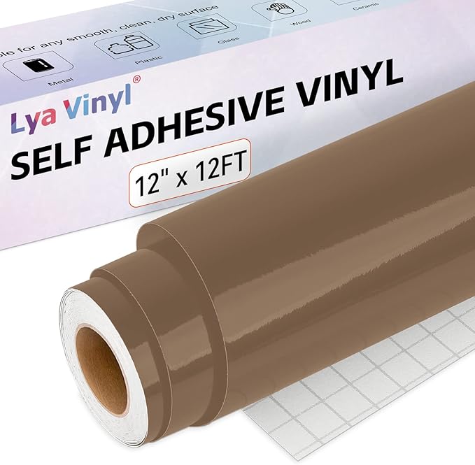 Glossy Brown Permanent Vinyl Roll for Cutting Machine, Lya Vinyl 12" x 12Ft Permanent Outdoor Adhesive Vinyl Roll for Decor Sticker, Party Decoration
