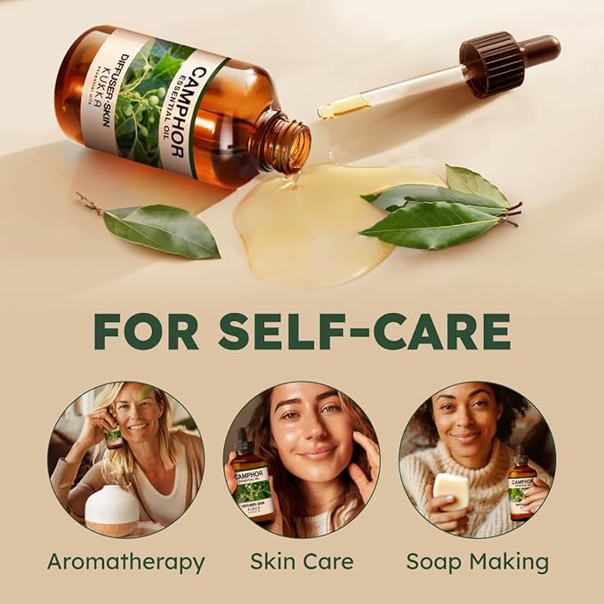 KUKKA Camphor Essential Oils - 4 Fl Oz - for Hair, Skin, Diffuser, Aromatherapy & DIY Soap Making Scent